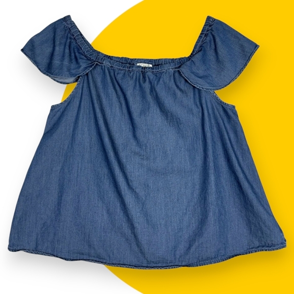 J.Crew Chambray Off Shoulder Ruffle Top XL 100% Cotton Summer Vibes - Picture 13 of 13